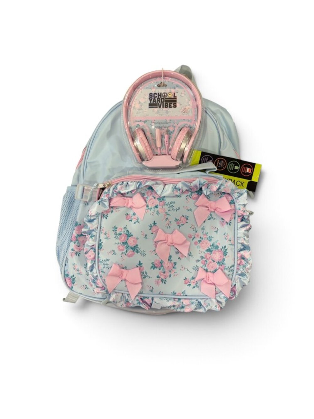 Kids 17" floral Headphone Backpack Set, Blue, one size, NWT